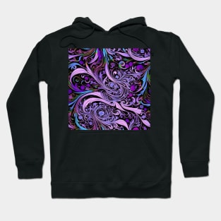 Psychedelic Art Nouveau Alphonse Mucha Pink Purple on Black Floral Graphic Print Hoodie